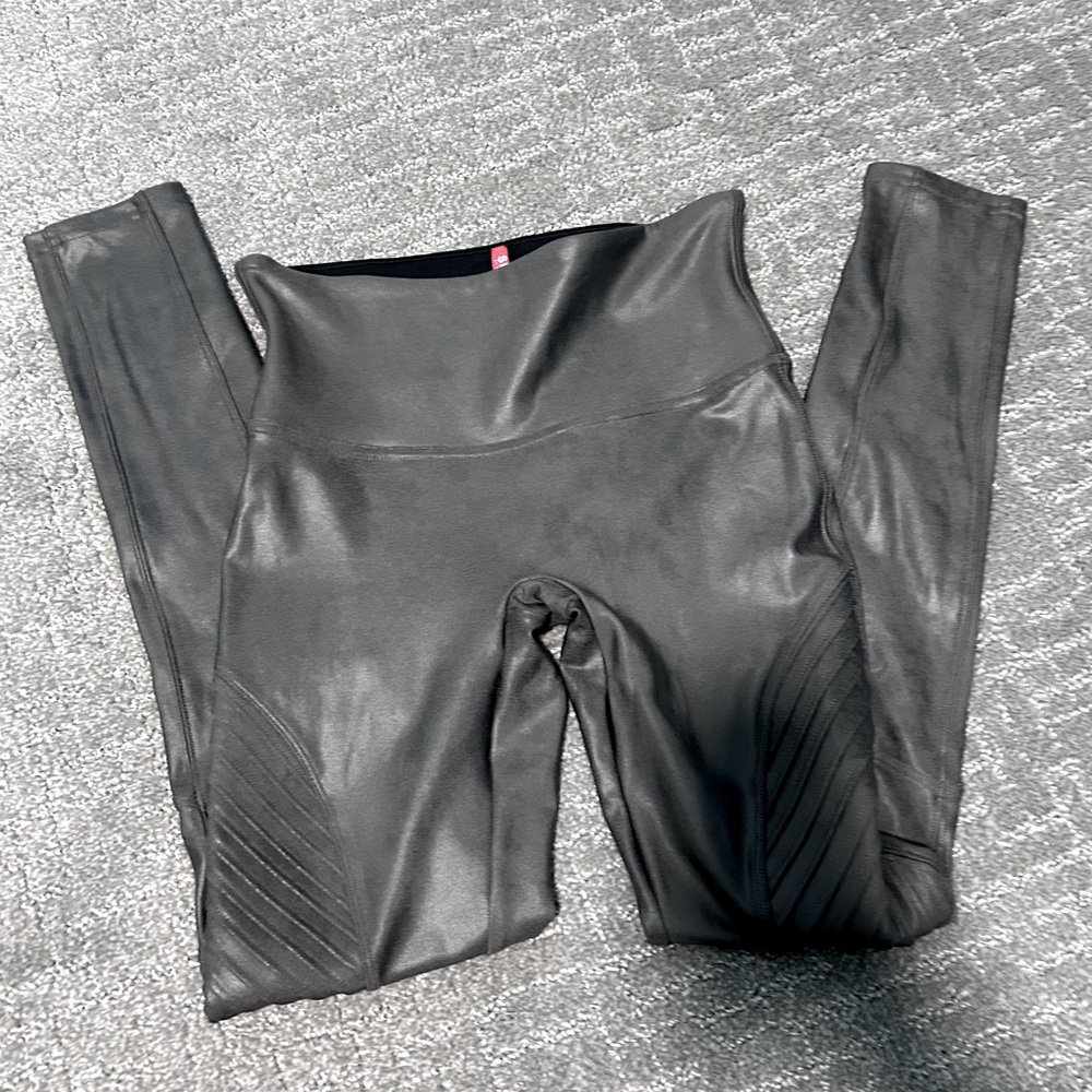Spanx Faux Leather Moto Leggings Gunmetal